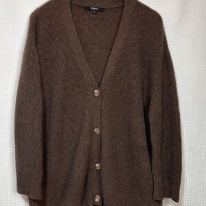 Quince Mongolian Cashmere Oversized Boyfriend Cardigan Sweater Brown Size Medium